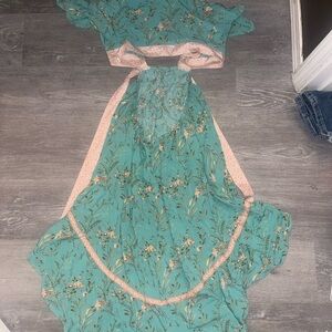 Floral Green and Pink Women's Dress